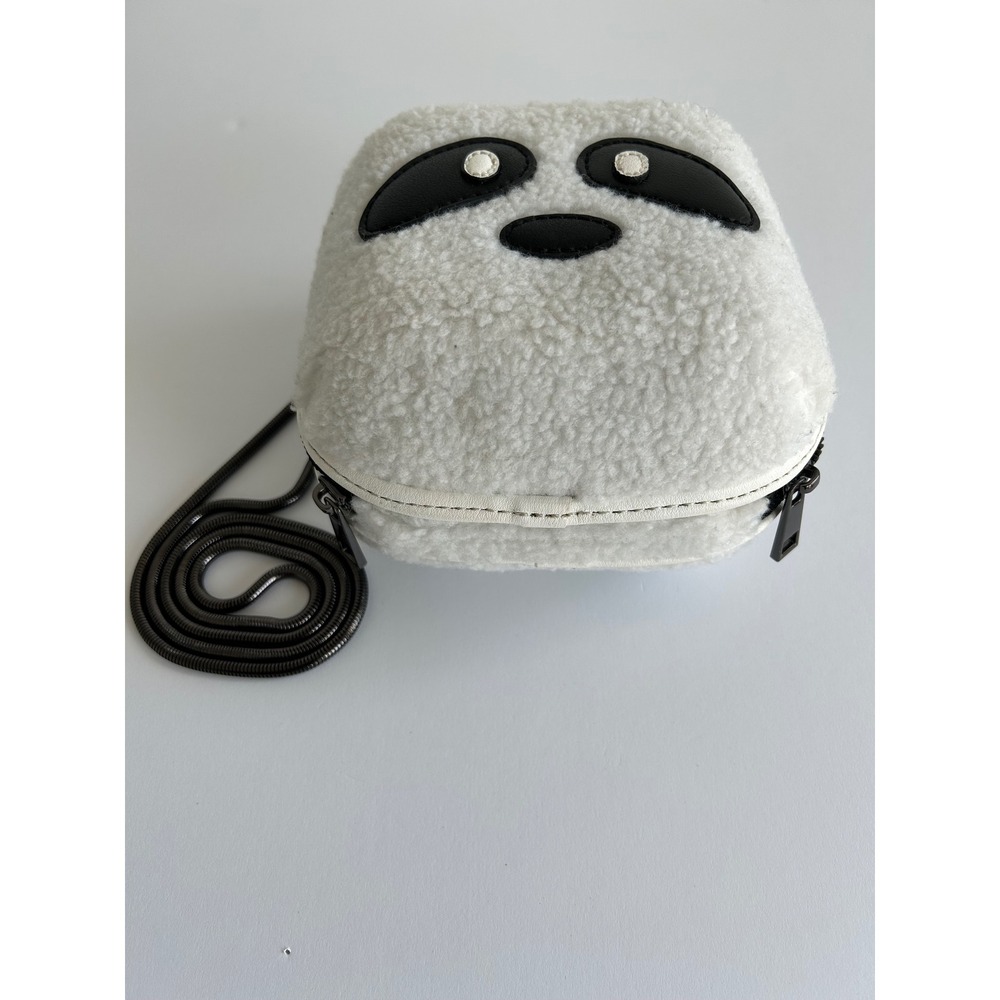 Topshop Panda Faux Shearling Crossbody Bag White Black Sherpa Snake Chain Strap - Picture 2 of 5